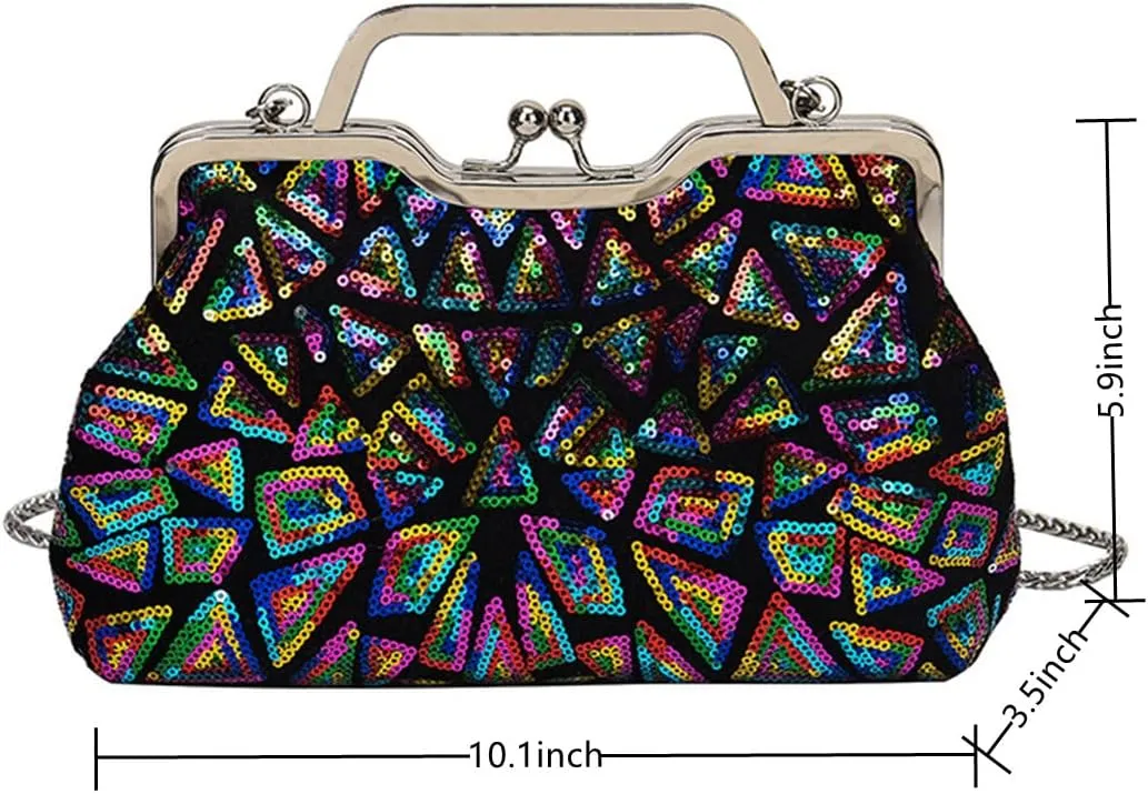 Women Sequins Evening Handbag Glitter Top Handle Purse Chain Cross-body Bag