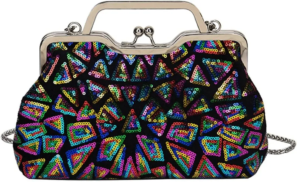 Women Sequins Evening Handbag Glitter Top Handle Purse Chain Cross-body Bag