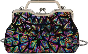 Women Sequins Evening Handbag Glitter Top Handle Purse Chain Cross-body Bag