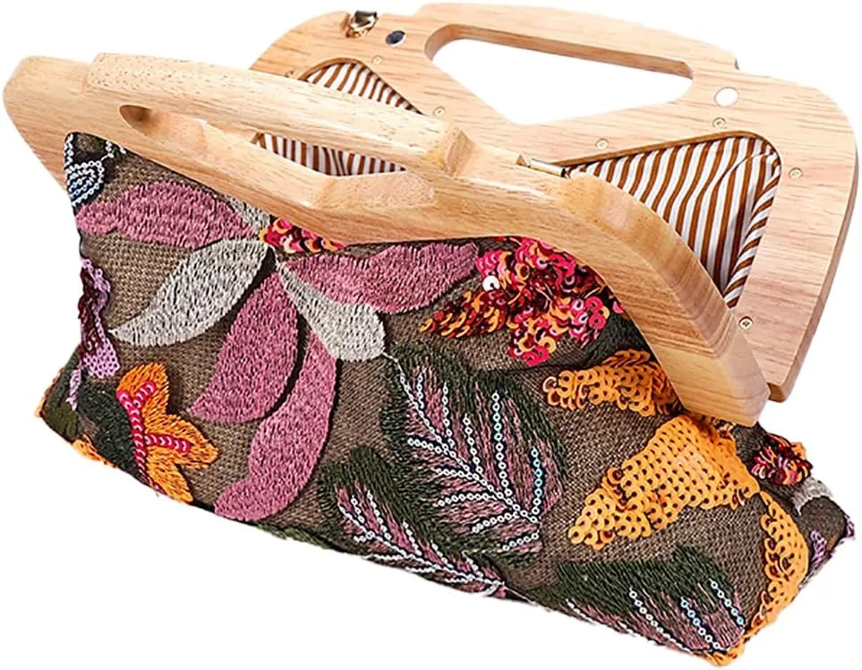 Women Straw Clutch Purse Ladies Sequin Flower Evening Bag Summer Beach Handbag Casual Woven Rattan Tote Bag