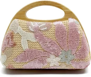 Women Straw Clutch Purse Ladies Sequin Flower Evening Bag Summer Beach Handbag Casual Woven Rattan Tote Bag