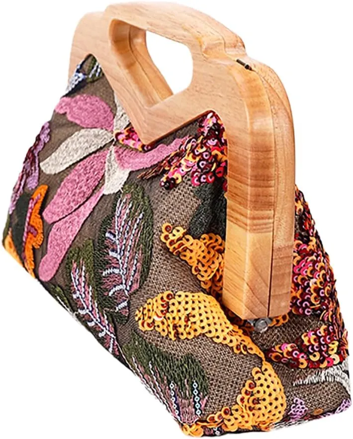 Women Straw Clutch Purse Ladies Sequin Flower Evening Bag Summer Beach Handbag Casual Woven Rattan Tote Bag
