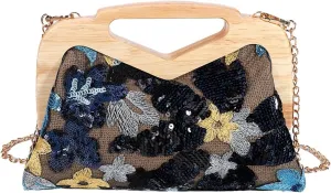 Women Straw Clutch Purse Ladies Sequin Flower Evening Bag Summer Beach Handbag Casual Woven Rattan Tote Bag