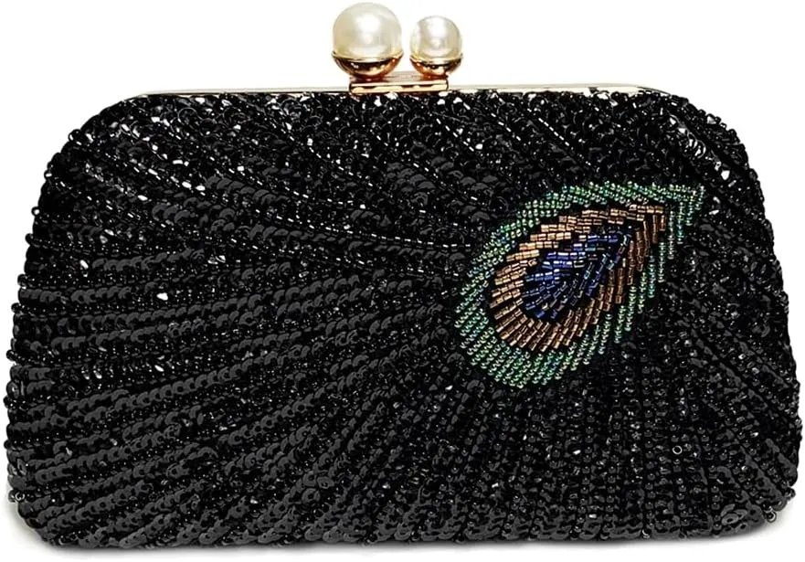Women Vintage Beaded Sequin Clutch Purse Sparkly 1920s Peacock Evening Bag Luxury Wedding Bridal Purse