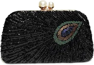 Women Vintage Beaded Sequin Clutch Purse Sparkly 1920s Peacock Evening Bag Luxury Wedding Bridal Purse