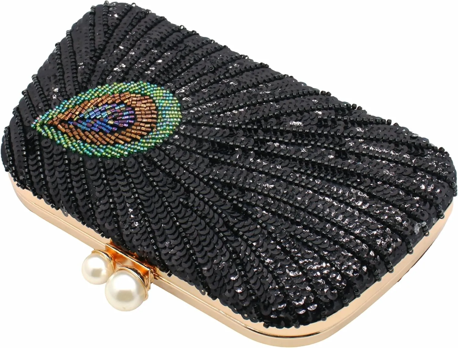 Women Vintage Beaded Sequin Clutch Purse Sparkly 1920s Peacock Evening Bag Luxury Wedding Bridal Purse