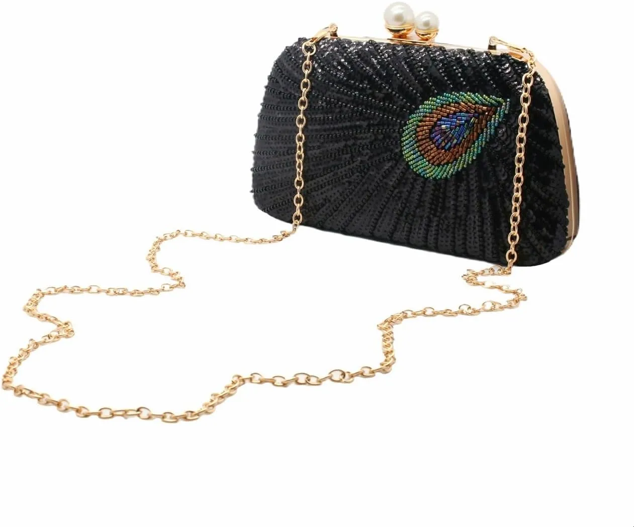 Women Vintage Beaded Sequin Clutch Purse Sparkly 1920s Peacock Evening Bag Luxury Wedding Bridal Purse