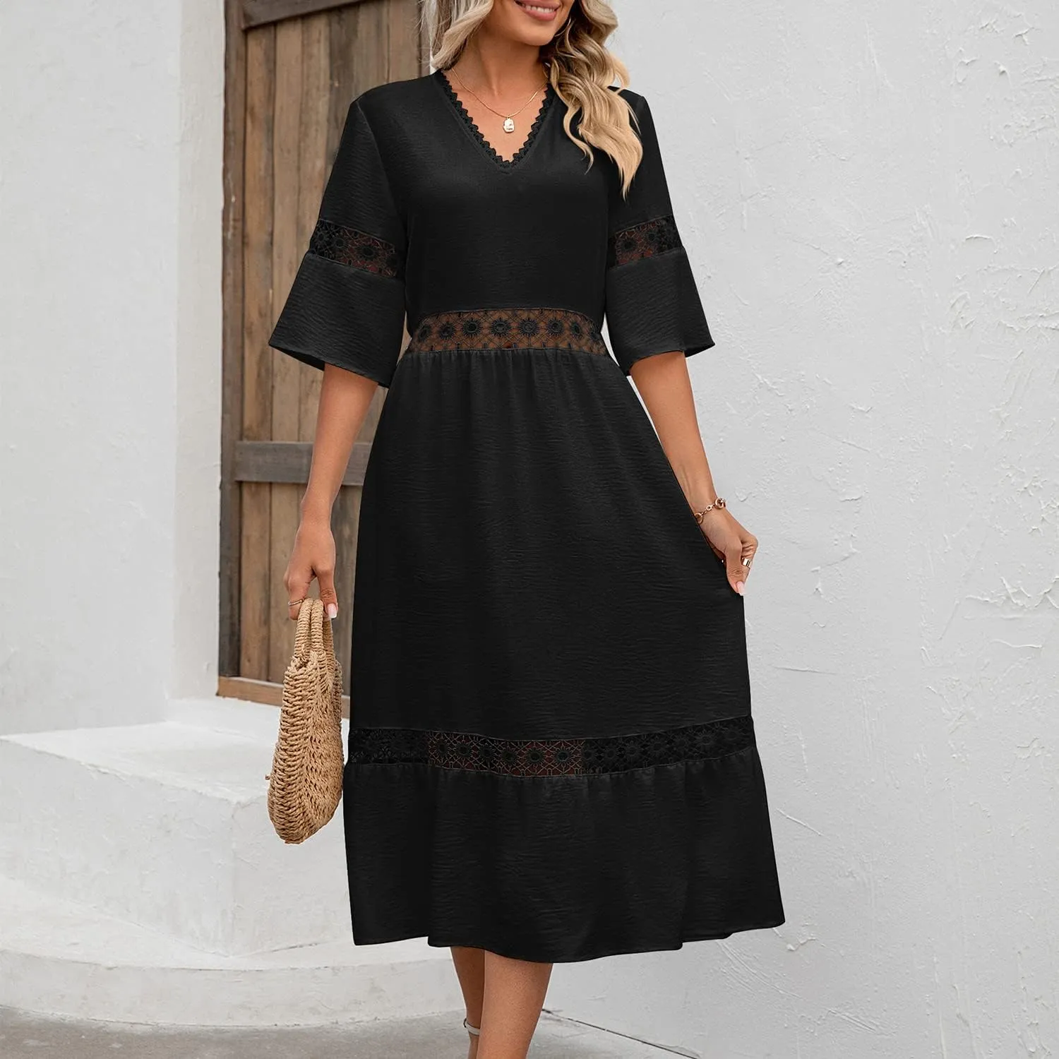 Women's Bohemian White Dress Summer Hollow Sleeveless Tank Lace Backless Fresh and Elegant Slim Strap Long Dress