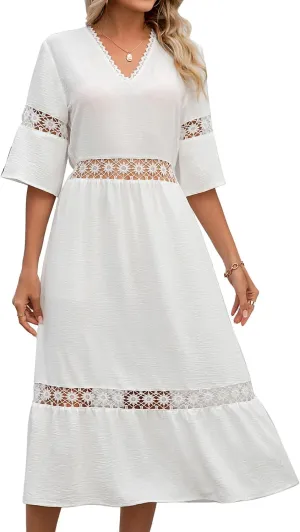 Women's Bohemian White Dress Summer Hollow Sleeveless Tank Lace Backless Fresh and Elegant Slim Strap Long Dress