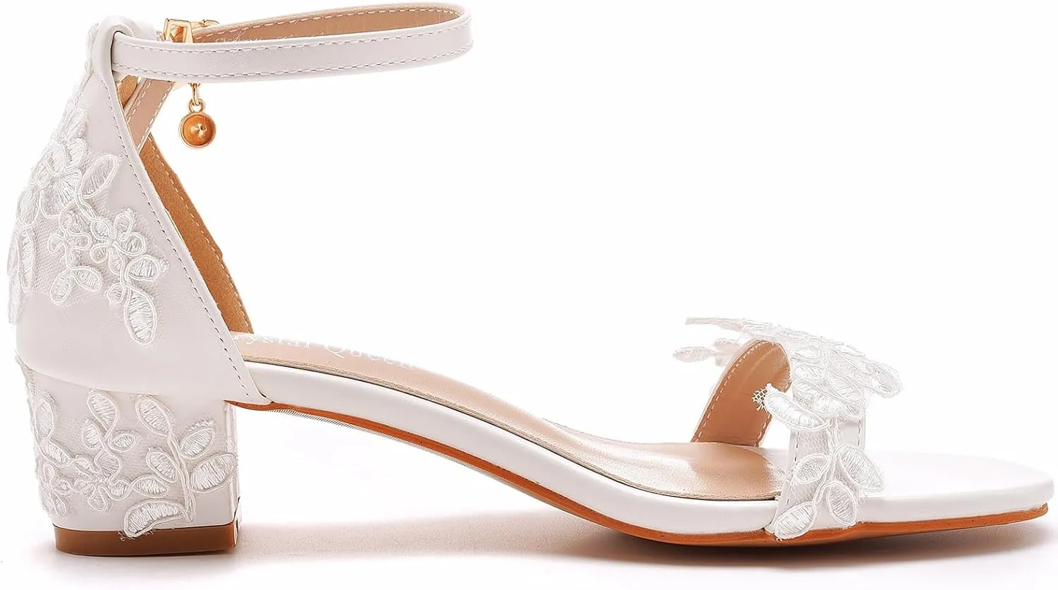 Women's Bridal Shoes Open Toe Mid Block Heel Lace Satin Ankle Strap Comfortable Wedding Dress Pump Sandals