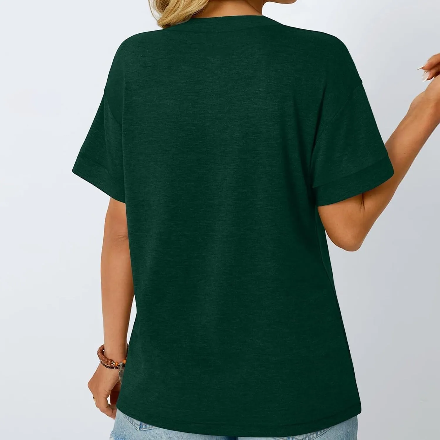 Womens Button V Neck T Shirts 2025 Trendy Summer Outdoor Vacation Blouse Tops Casual Loose Fit Trip Beach T-Shirts