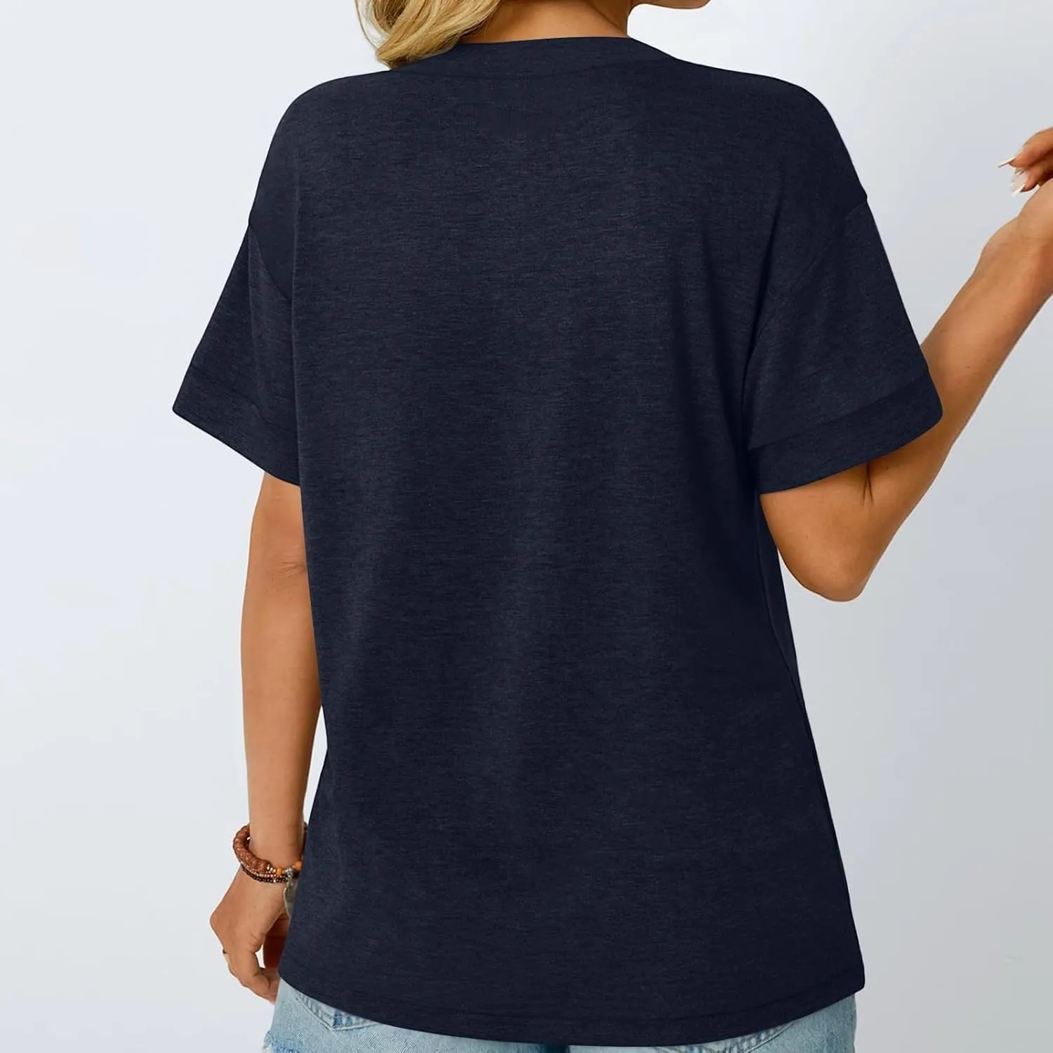 Womens Button V Neck T Shirts 2025 Trendy Summer Outdoor Vacation Blouse Tops Casual Loose Fit Trip Beach T-Shirts