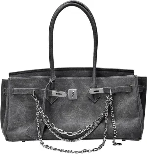 Women's Cargo Tote Denim Tote, Retro Shoulder Handbag, Large Capacity Satchel, Crossbody Clutch, Denim Purse, Hobo Bag