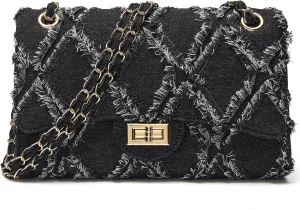 Women's Clutch with Fringe Detailing and Chain Quilted Shoulder Strap Crossbody Handbag,Soft Vegan Leather Purse