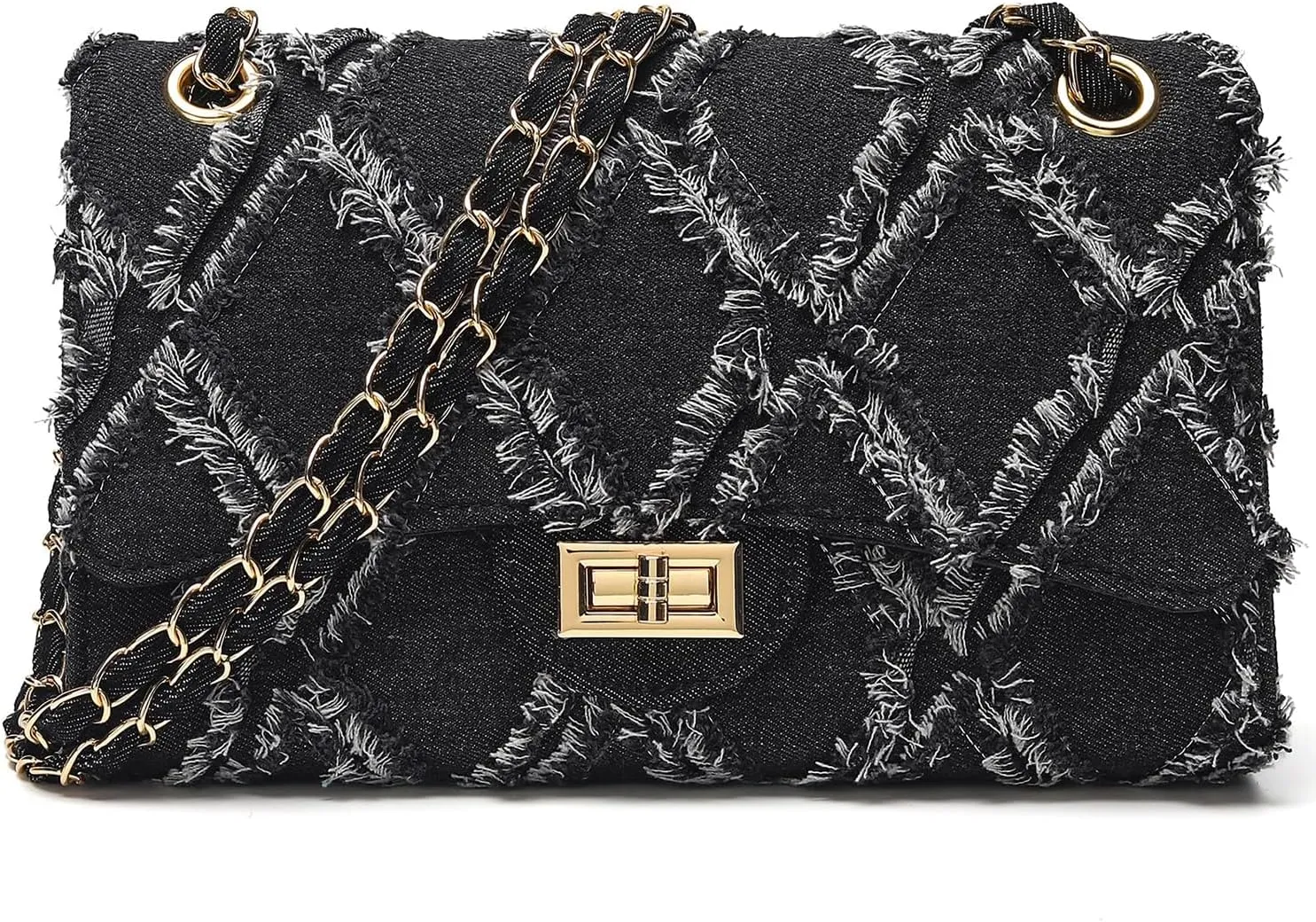 Women's Clutch with Fringe Detailing and Chain Quilted Shoulder Strap Crossbody Handbag,Soft Vegan Leather Purse