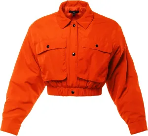 Women's Cropped Front Two Pocket Snap Quilted Padding Bomber Jacket