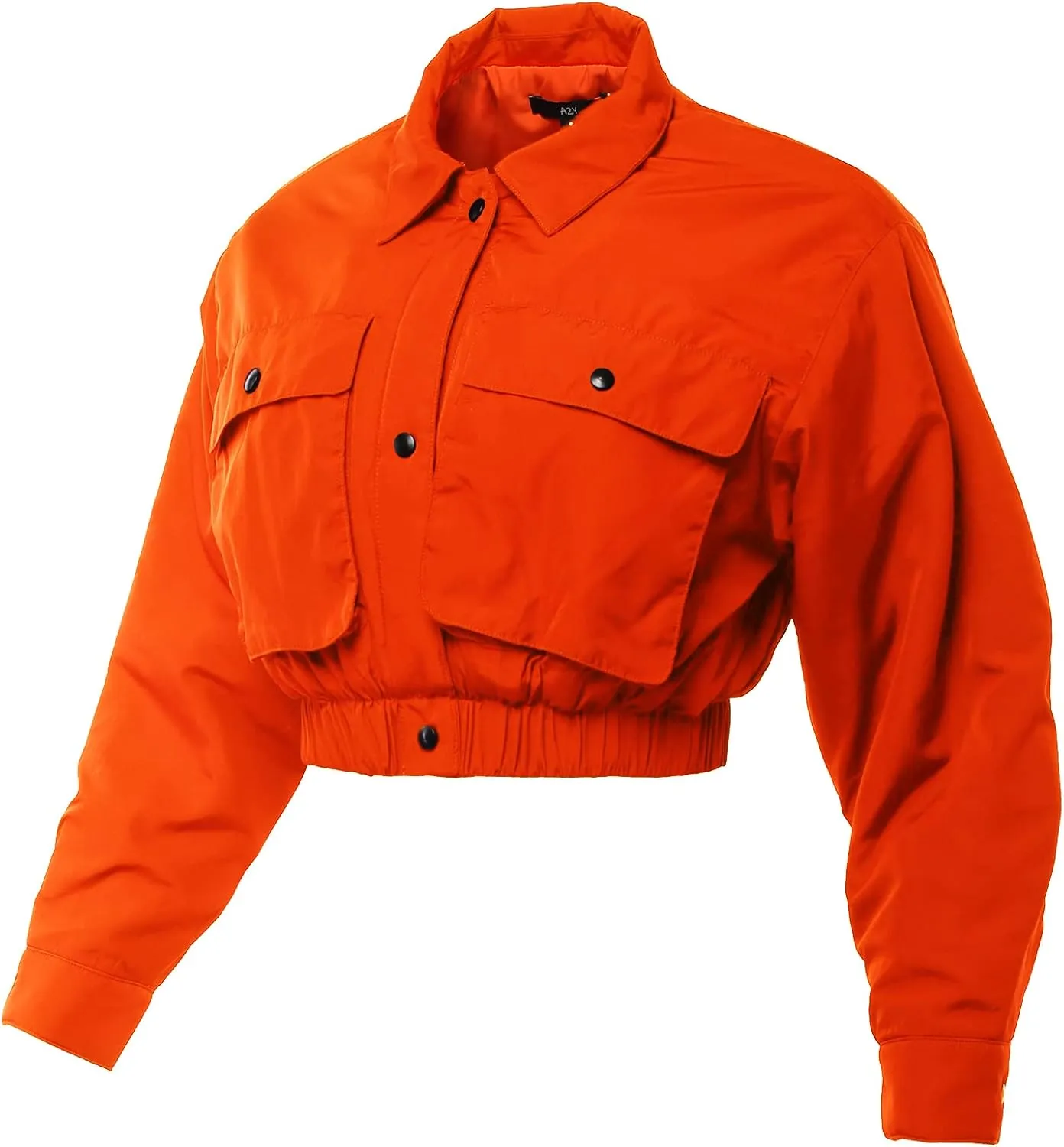 Women's Cropped Front Two Pocket Snap Quilted Padding Bomber Jacket
