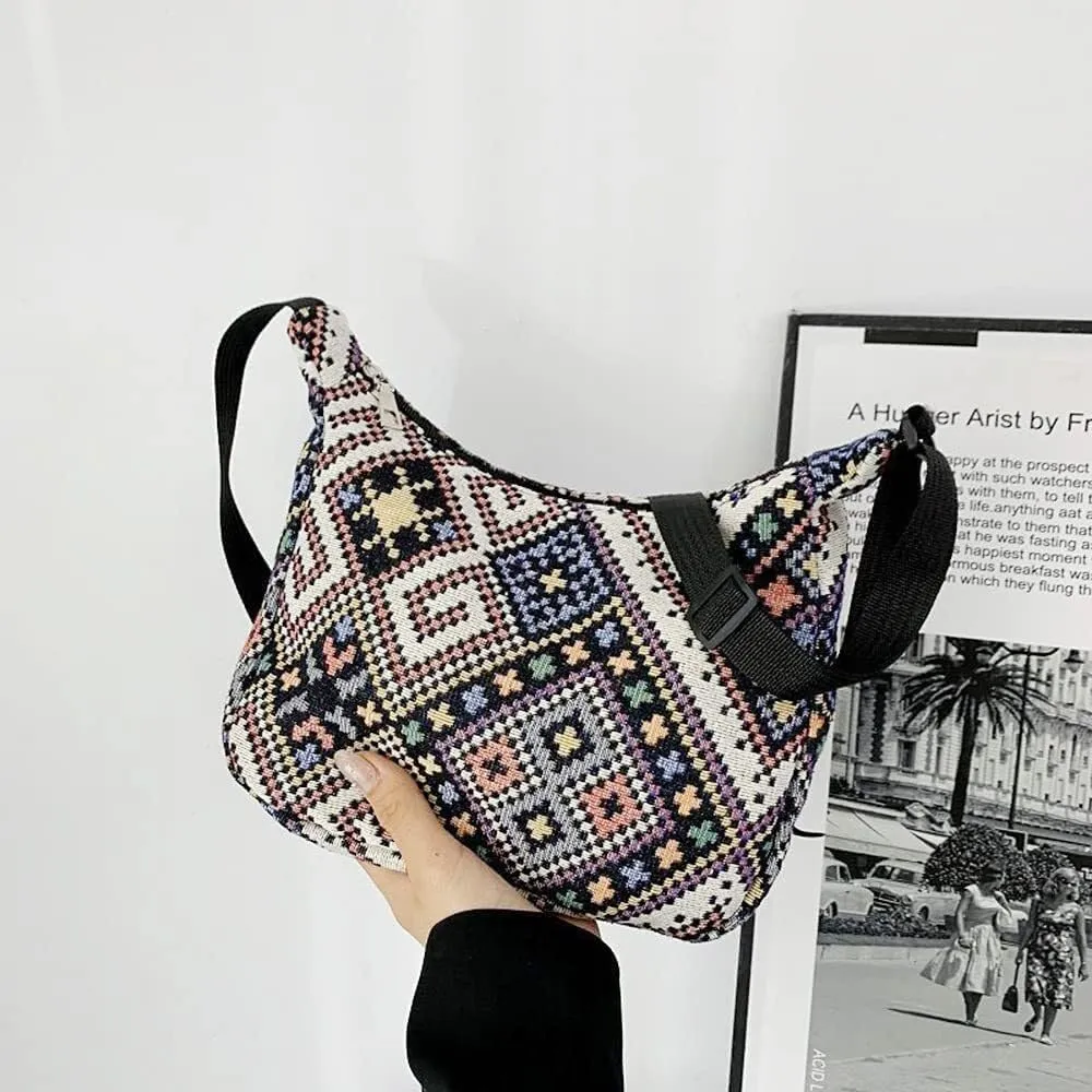 Women's Crossbody Bag Contrast Color Plaid Striped Saddle Shoulder Handbag Underarm Satchel Tote Clutch Purse Hobo Bag