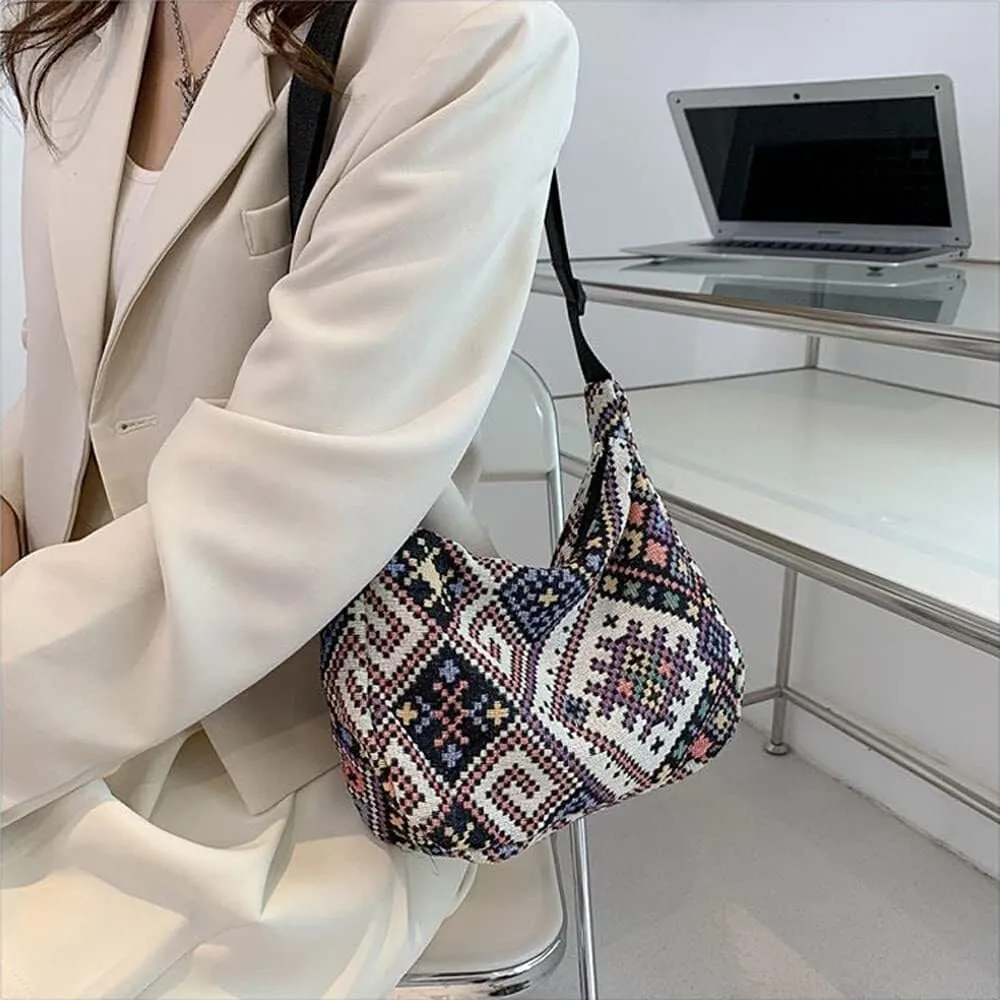 Women's Crossbody Bag Contrast Color Plaid Striped Saddle Shoulder Handbag Underarm Satchel Tote Clutch Purse Hobo Bag
