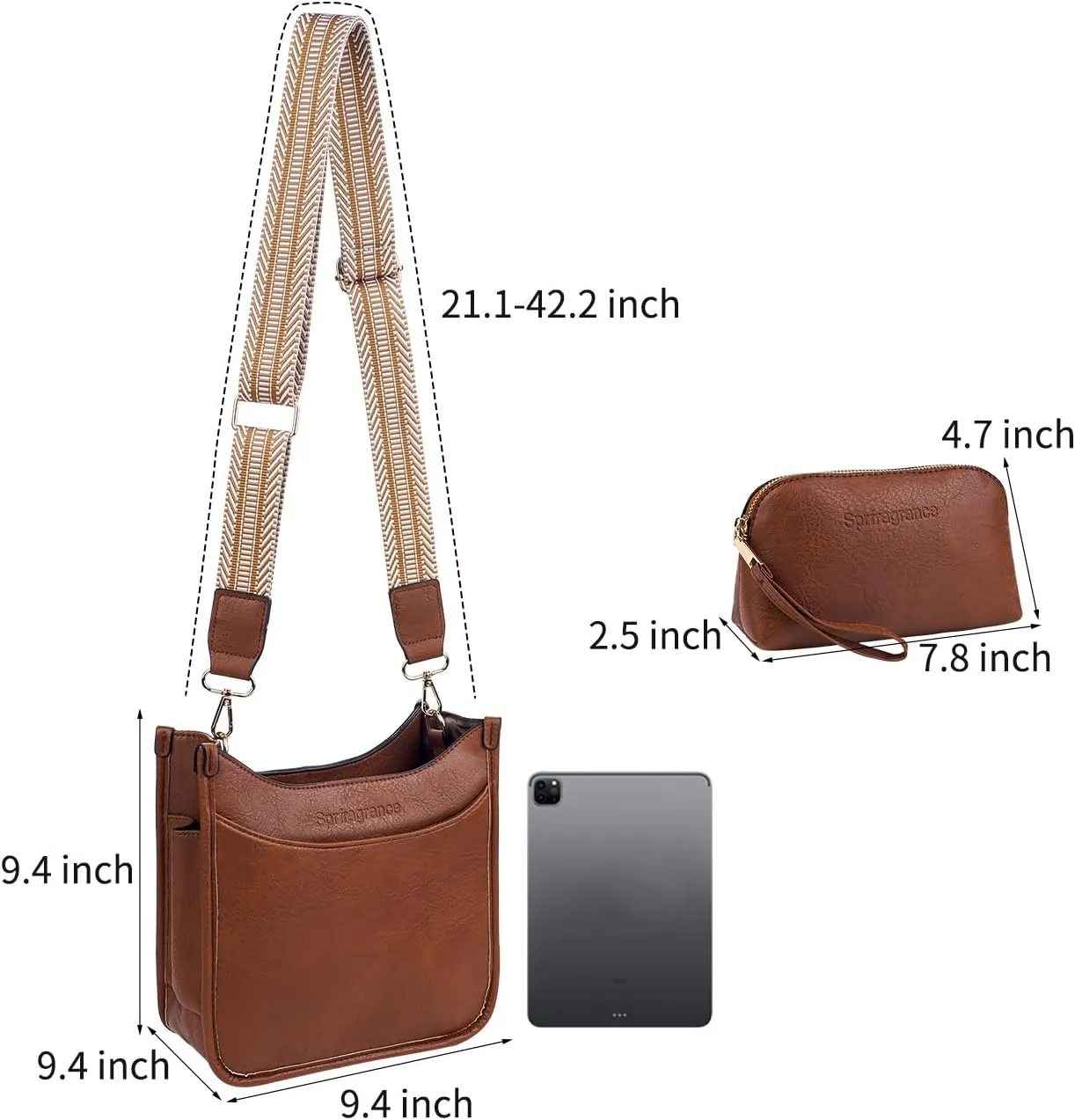 Women's Crossbody Handbags Vegen Leather Purses 2Pcs Hobo Purse Bags Wallet Set with 2 Adjustable Guitar Strap