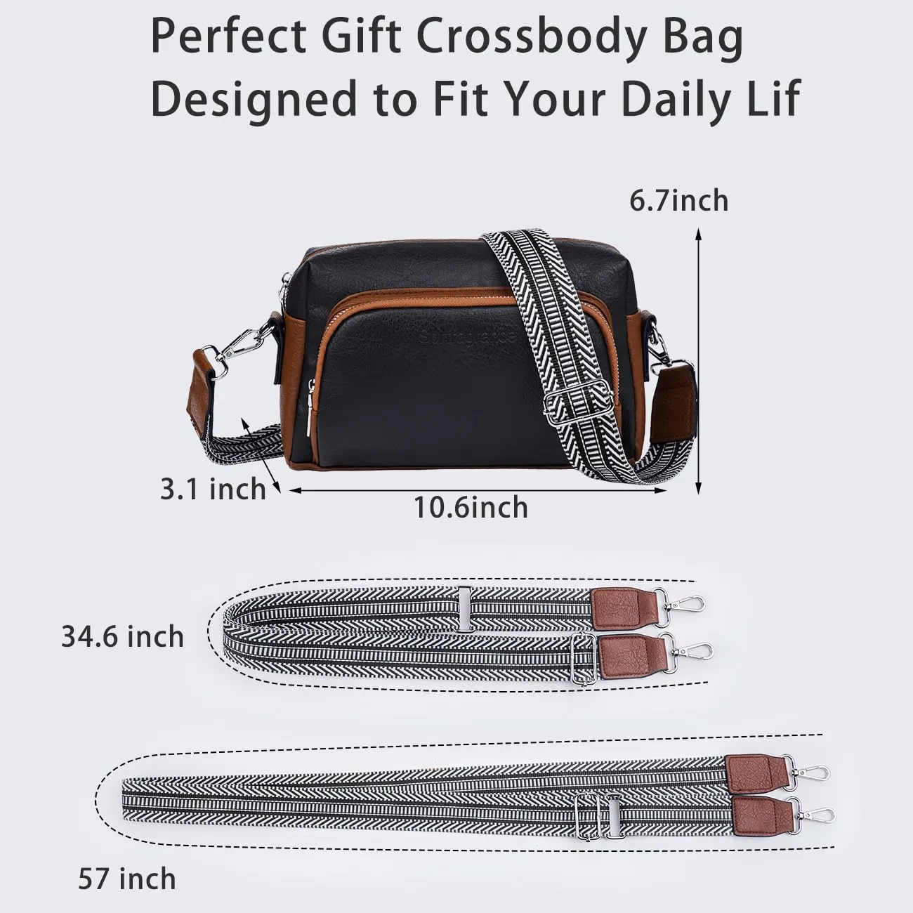 Women's Crossbody Handbags Vegen Leather Purses 2Pcs Hobo Purse Bags Wallet Set with 2 Adjustable Guitar Strap