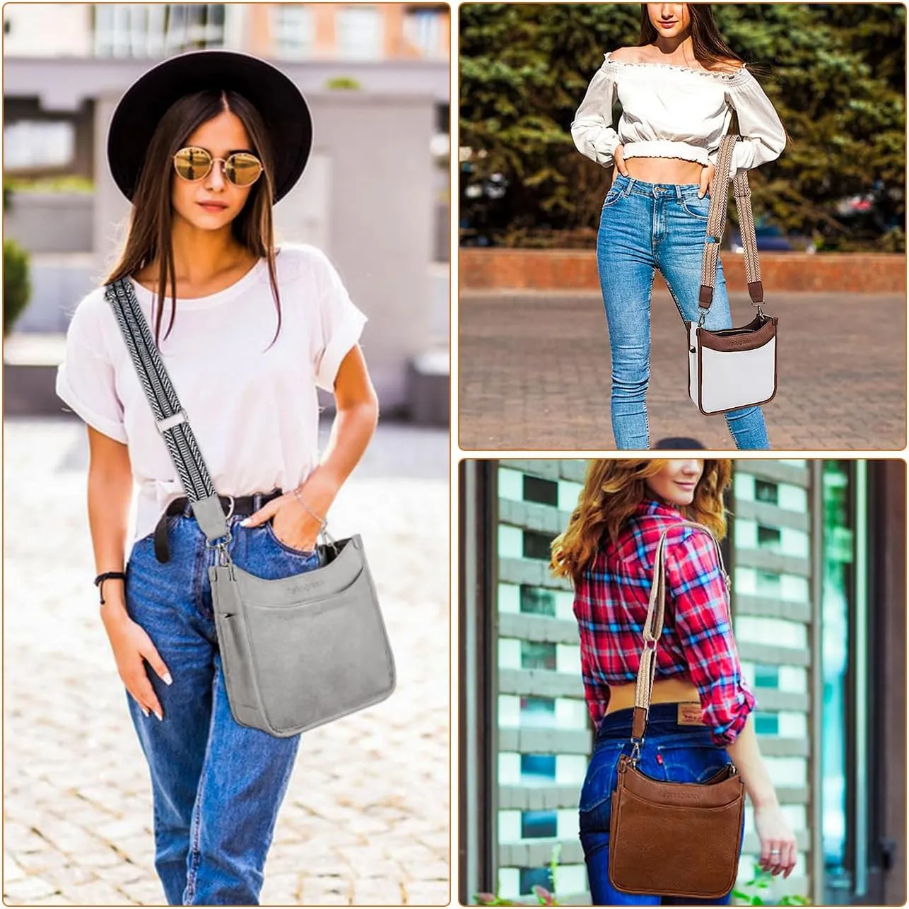 Women's Crossbody Handbags Vegen Leather Purses 2Pcs Hobo Purse Bags Wallet Set with 2 Adjustable Guitar Strap