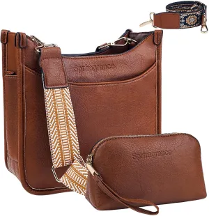Women's Crossbody Handbags Vegen Leather Purses 2Pcs Hobo Purse Bags Wallet Set with 2 Adjustable Guitar Strap