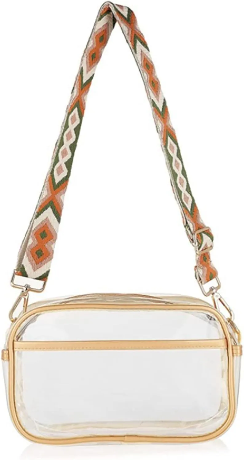Womens Crossbody Leather Handbag Stadium Approved with Front Pocket for Concerts 2025 Large Handbags(Gold)