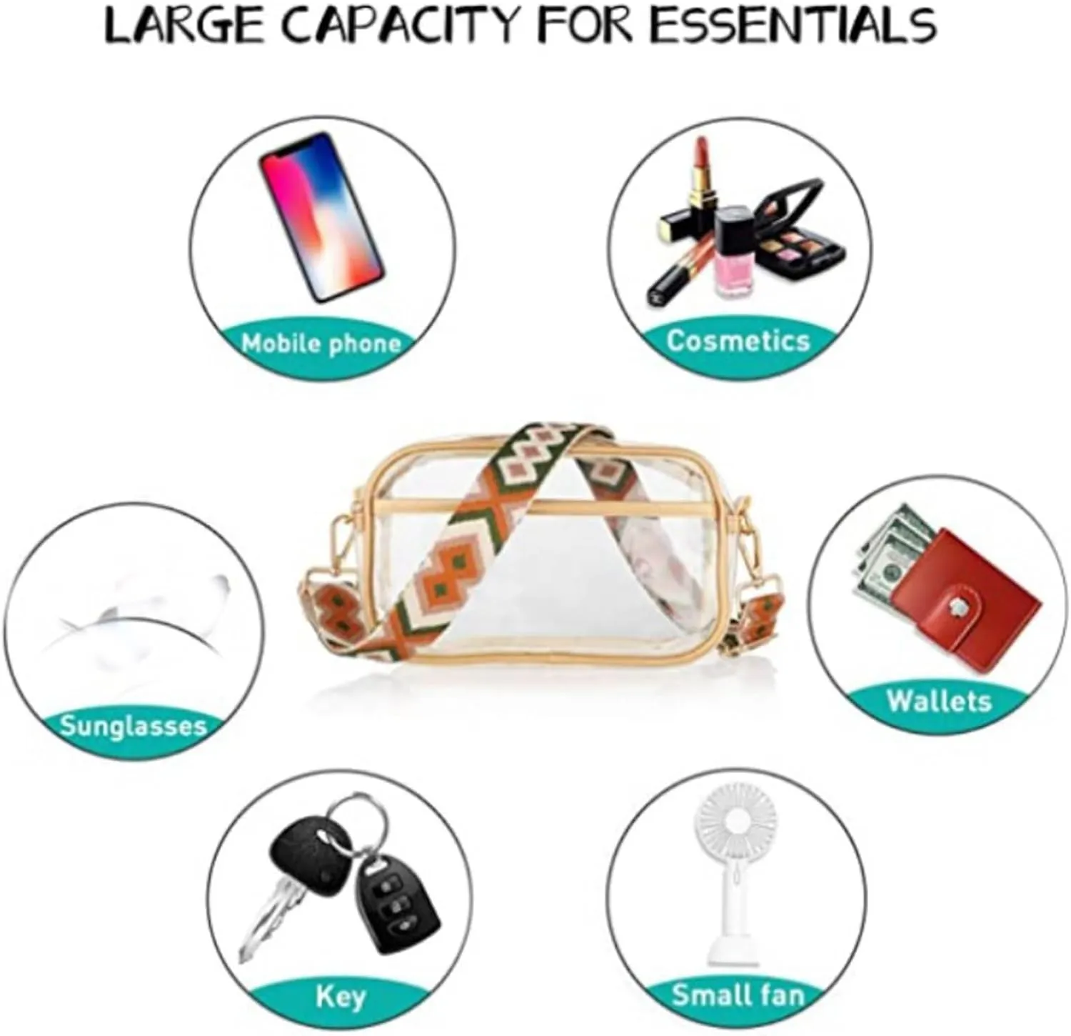 Womens Crossbody Leather Handbag Stadium Approved with Front Pocket for Concerts 2025 Large Handbags(Gold)