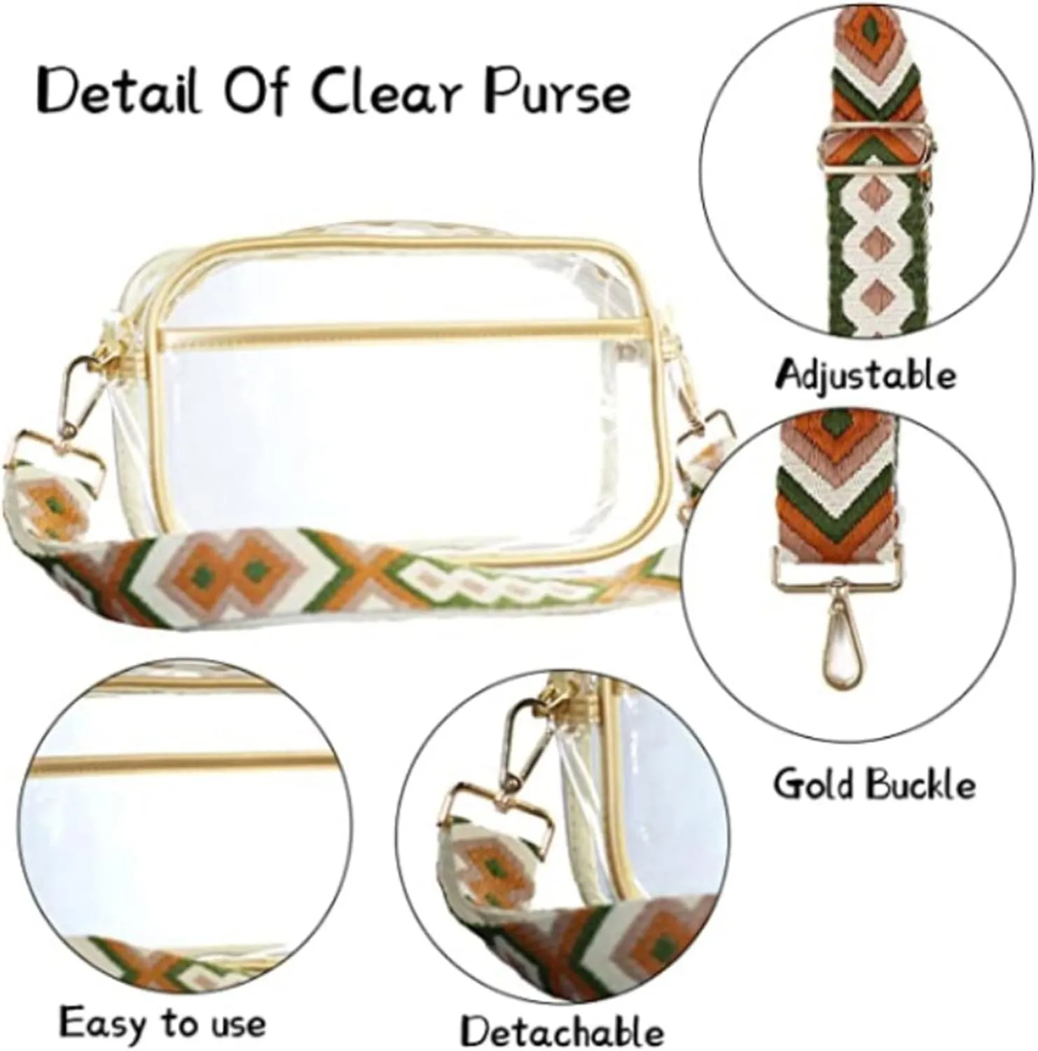 Womens Crossbody Leather Handbag Stadium Approved with Front Pocket for Concerts 2025 Large Handbags(Gold)