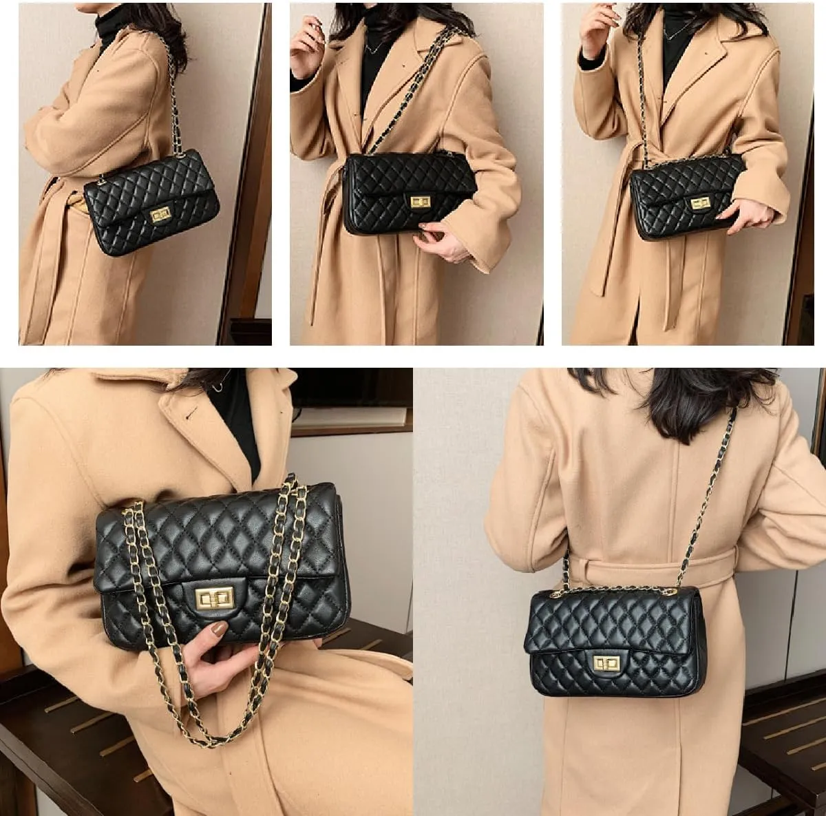 Women's Elegant Quilted Design Cute Shoulder Bag,Fashionable Chain Strap Crossbody Bag for Women & Girls