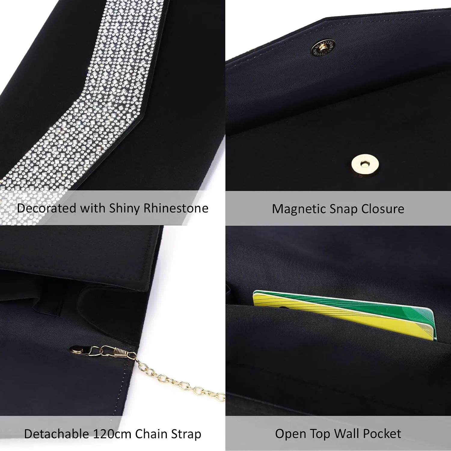 Women's Evening Bags Faux Suede Envelope Clutch Purse Shiny Rhinestone Women Handbags for Wedding Party Prom