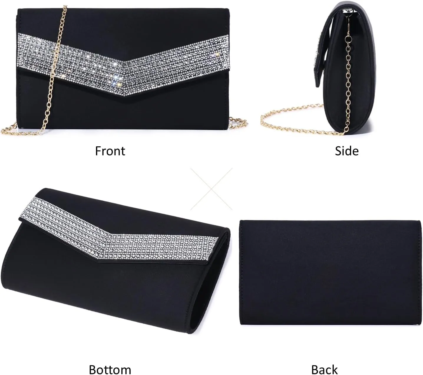 Women's Evening Bags Faux Suede Envelope Clutch Purse Shiny Rhinestone Women Handbags for Wedding Party Prom