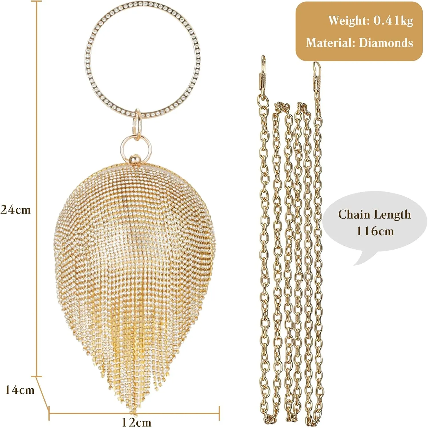 Women's Evening Handbag Round Ball Crystal Clutch Purse Sparkly Sequin Glitter Shoulder Bag