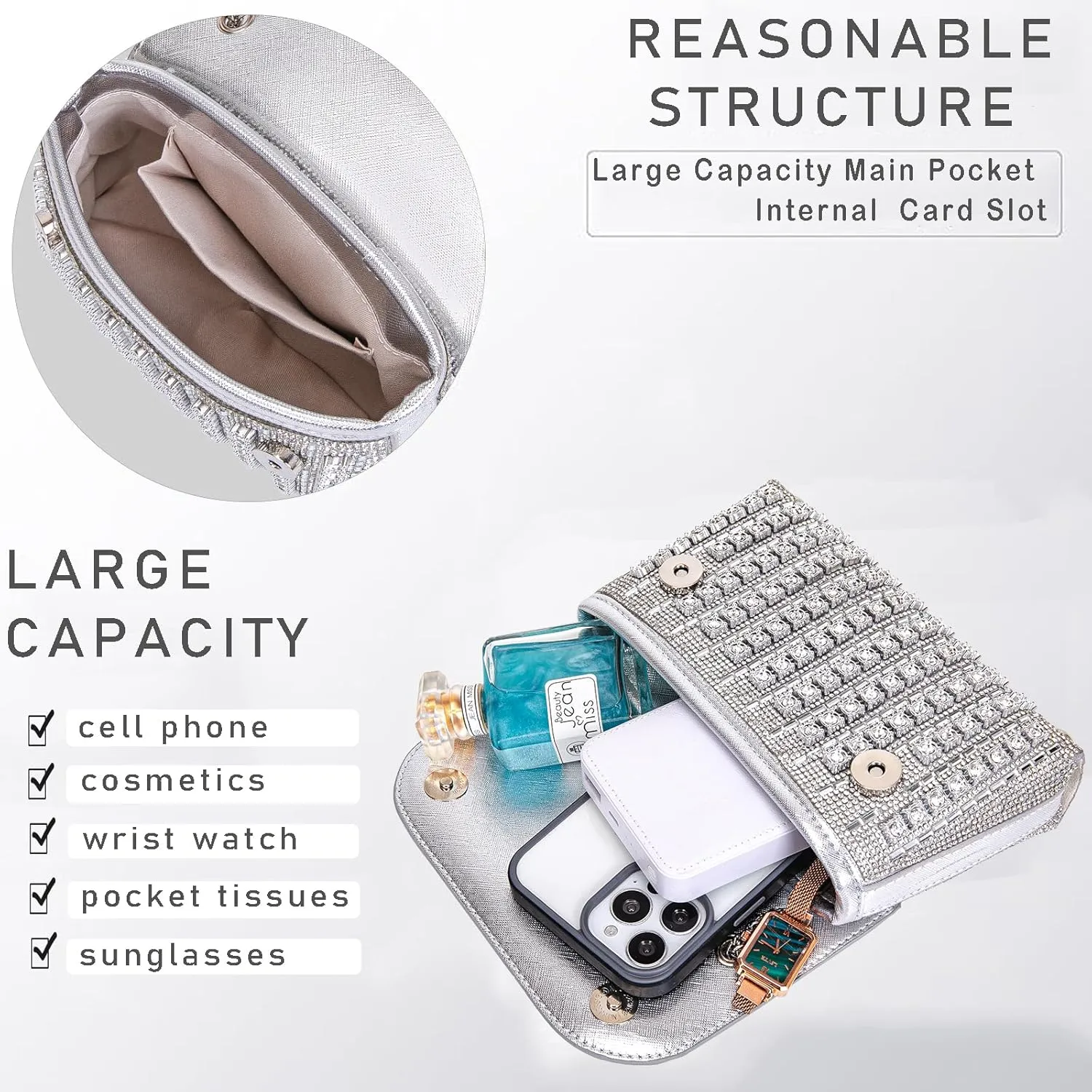 Women's Evening Handbags Rhinestone Purse Crystal Evening Clutch for Women Formal