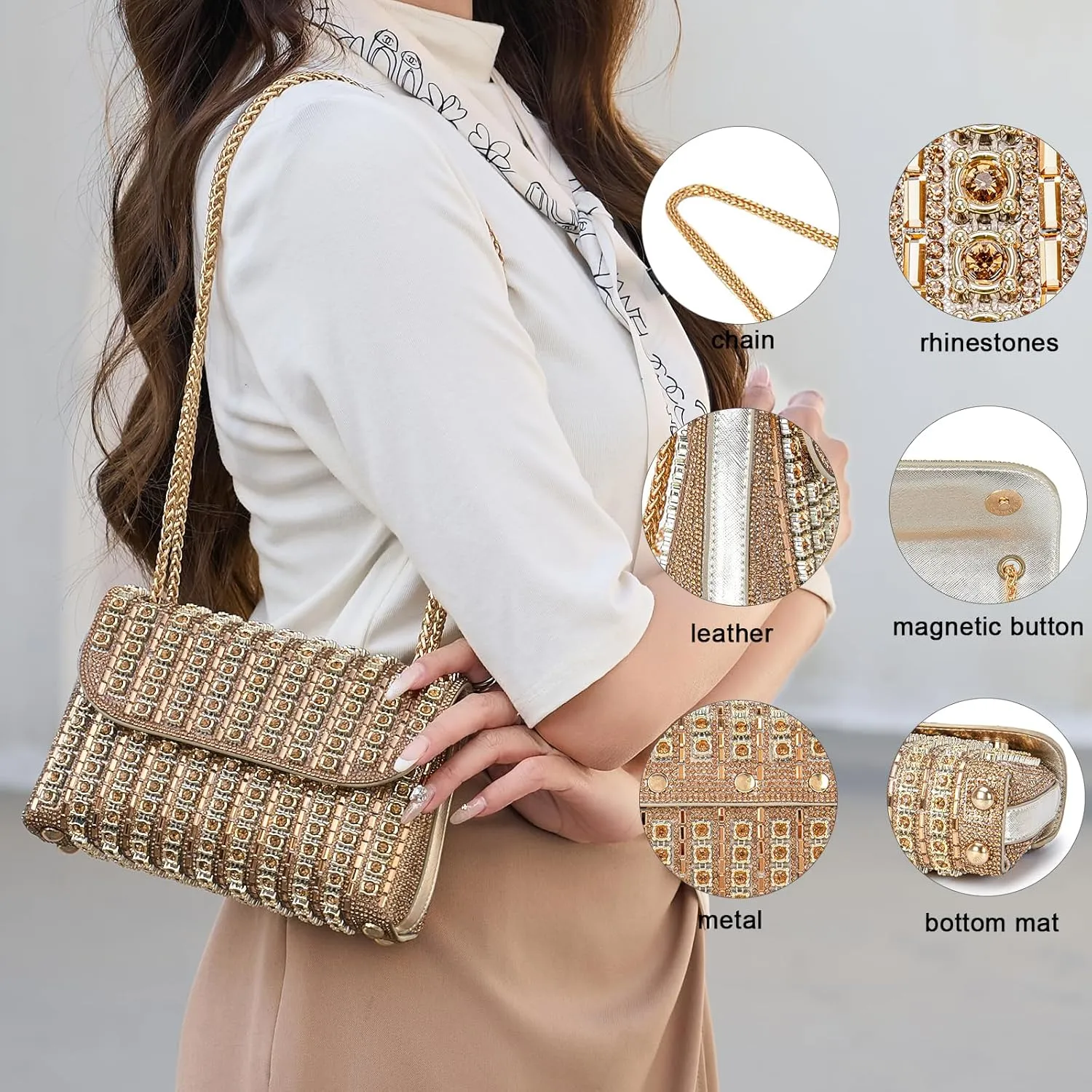 Women's Evening Handbags Rhinestone Purse Crystal Evening Clutch for Women Formal