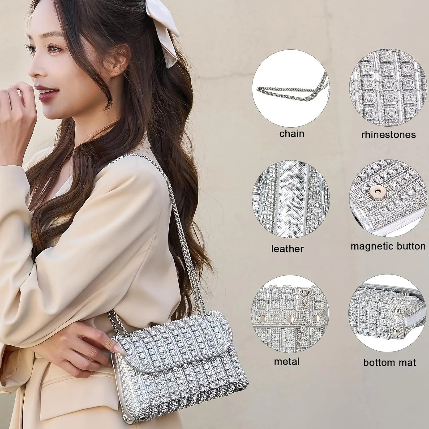 Women's Evening Handbags Rhinestone Purse Crystal Evening Clutch for Women Formal