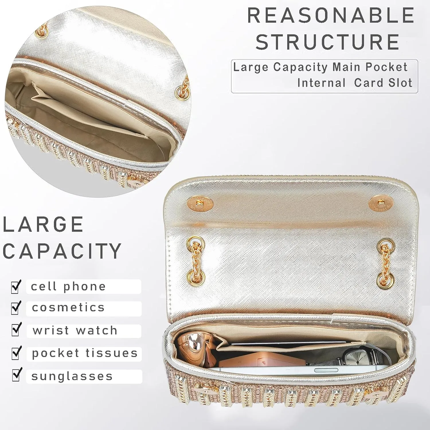 Women's Evening Handbags Rhinestone Purse Crystal Evening Clutch for Women Formal