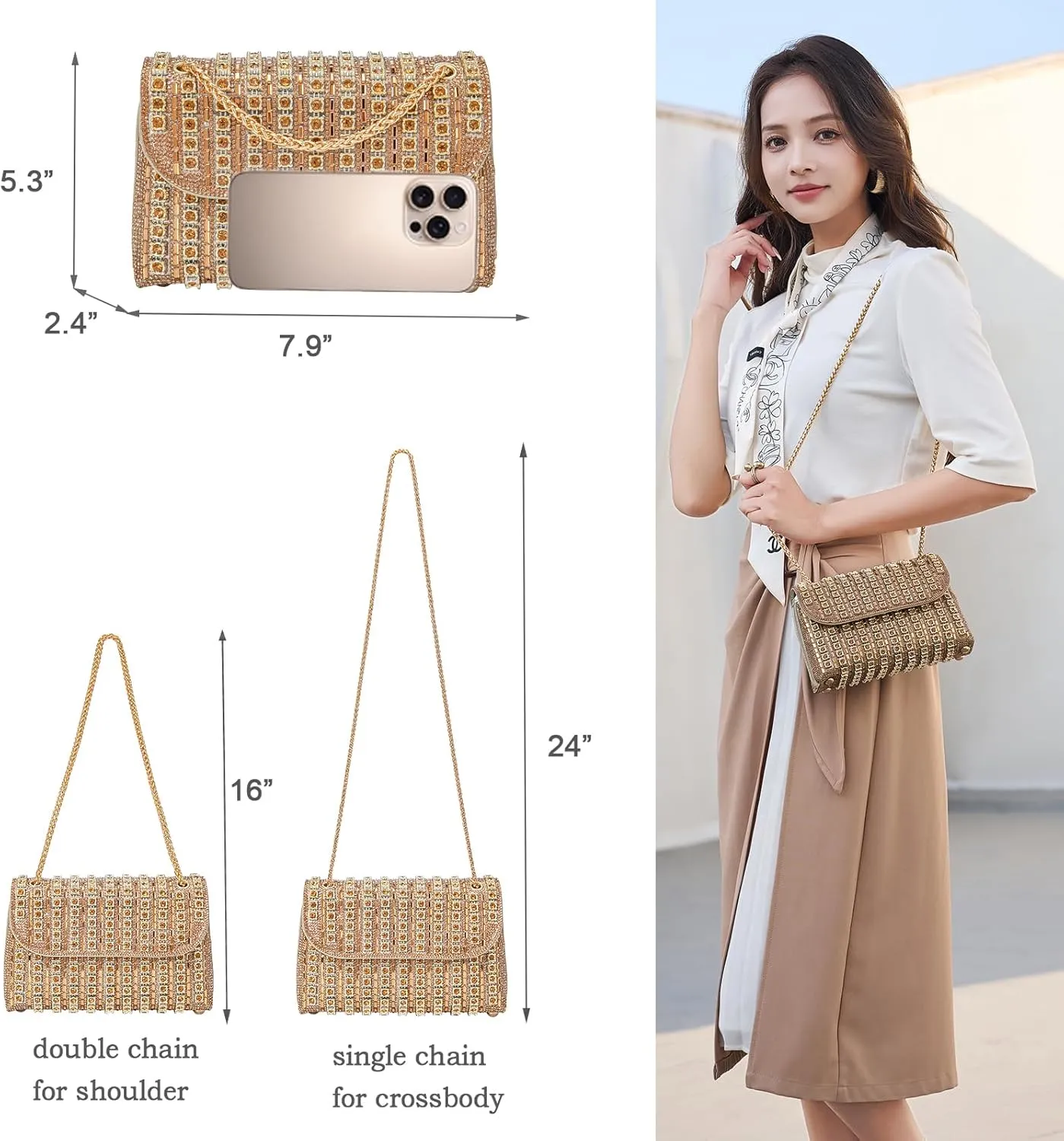 Women's Evening Handbags Rhinestone Purse Crystal Evening Clutch for Women Formal