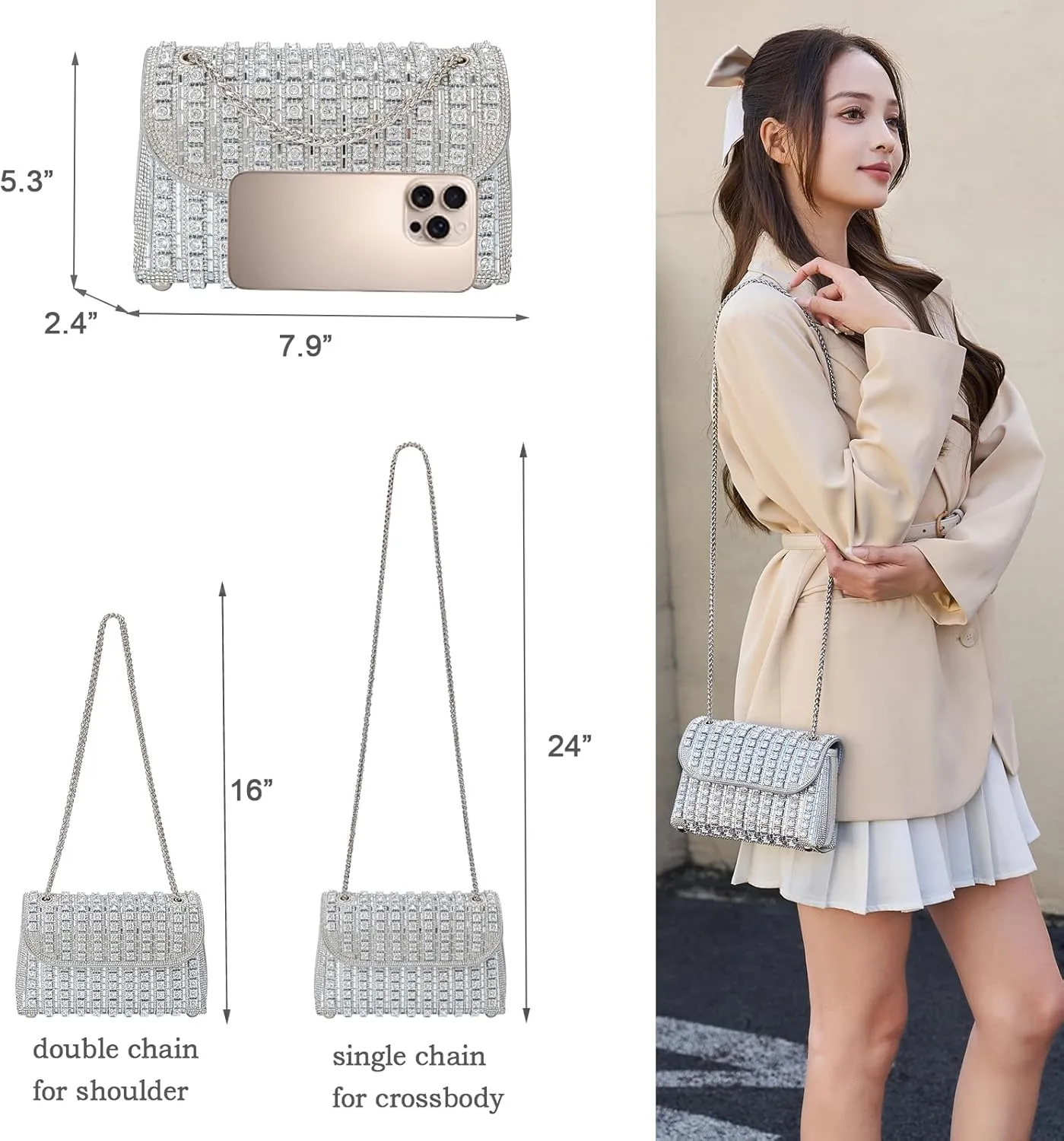 Women's Evening Handbags Rhinestone Purse Crystal Evening Clutch for Women Formal
