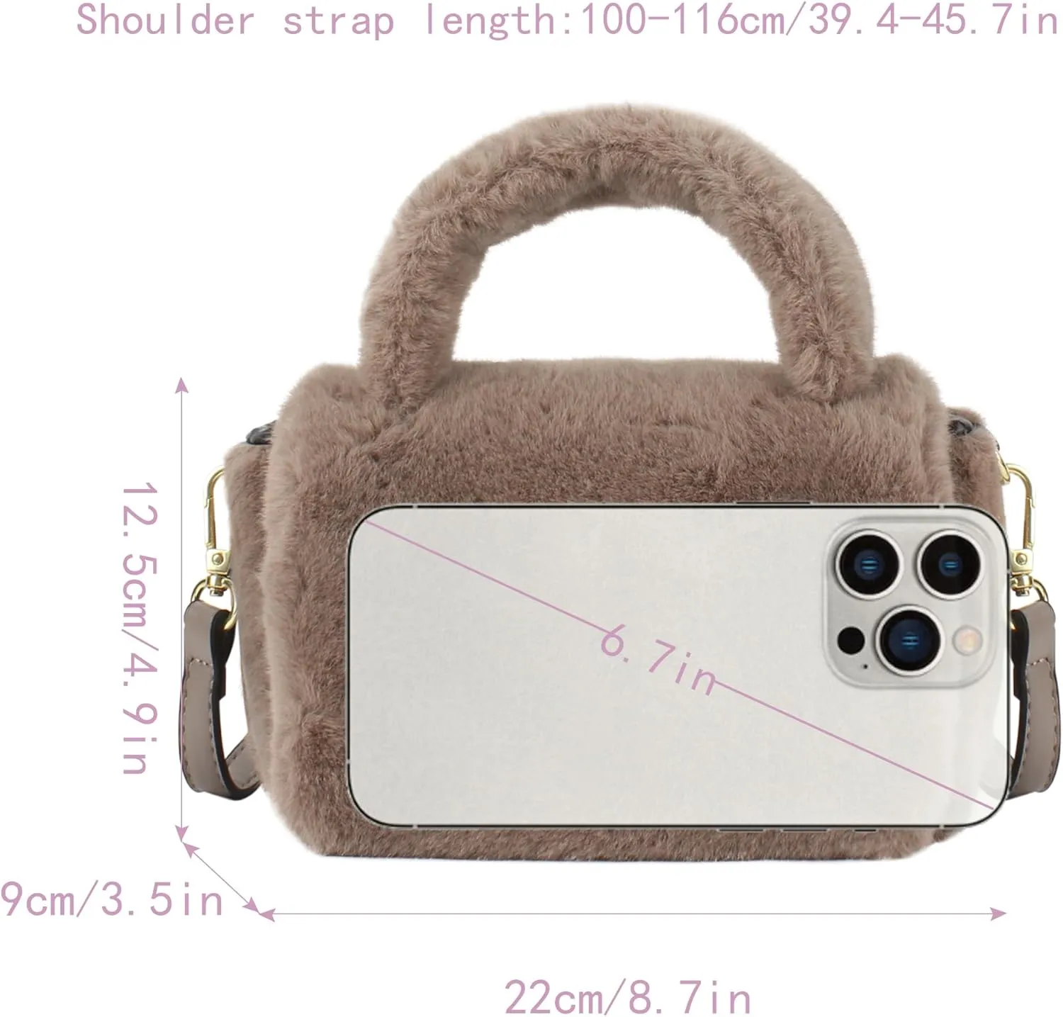 Women's Faux Fur Satchel Purse Plush Soft Crossbody Shoulder Winter Top Handle