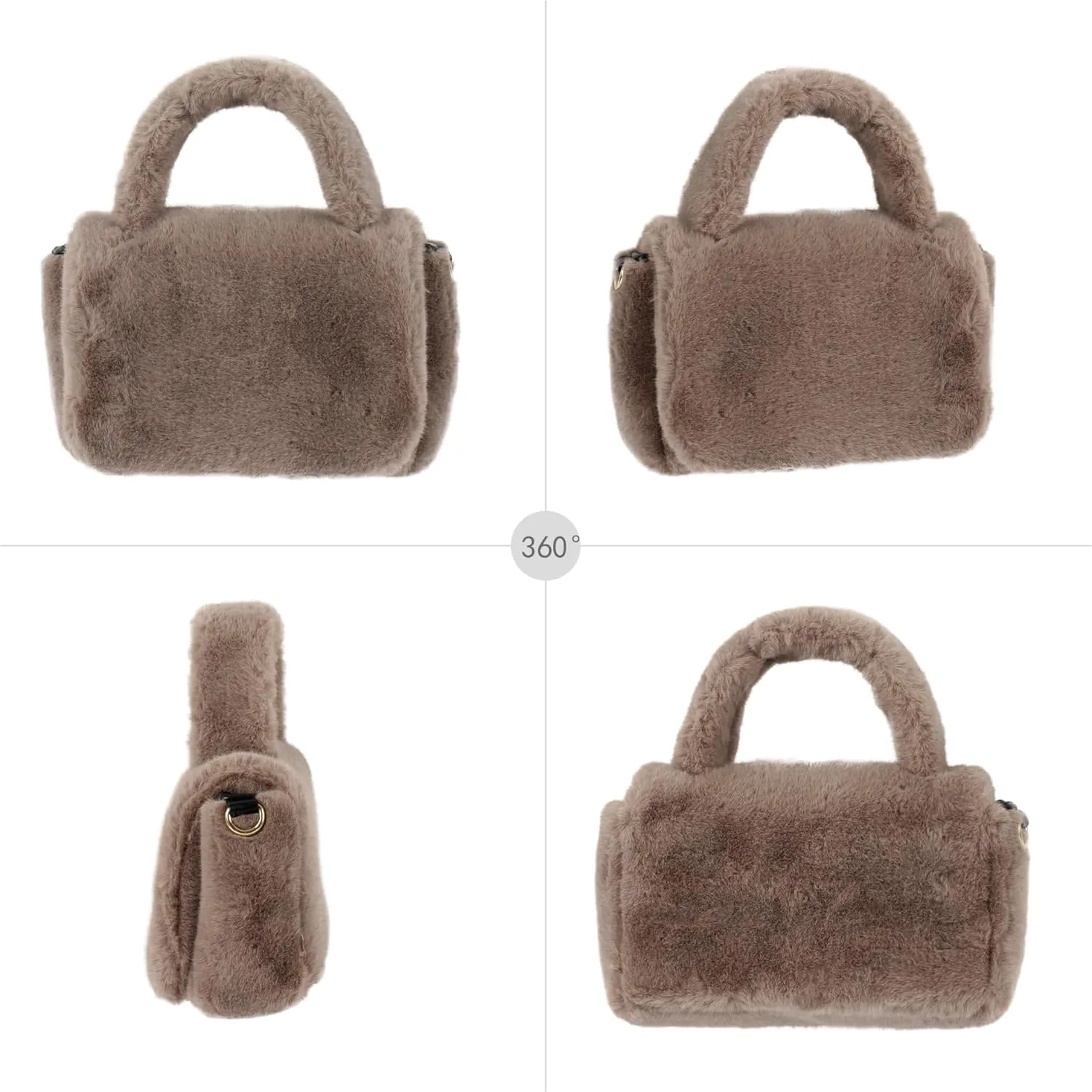 Women's Faux Fur Satchel Purse Plush Soft Crossbody Shoulder Winter Top Handle