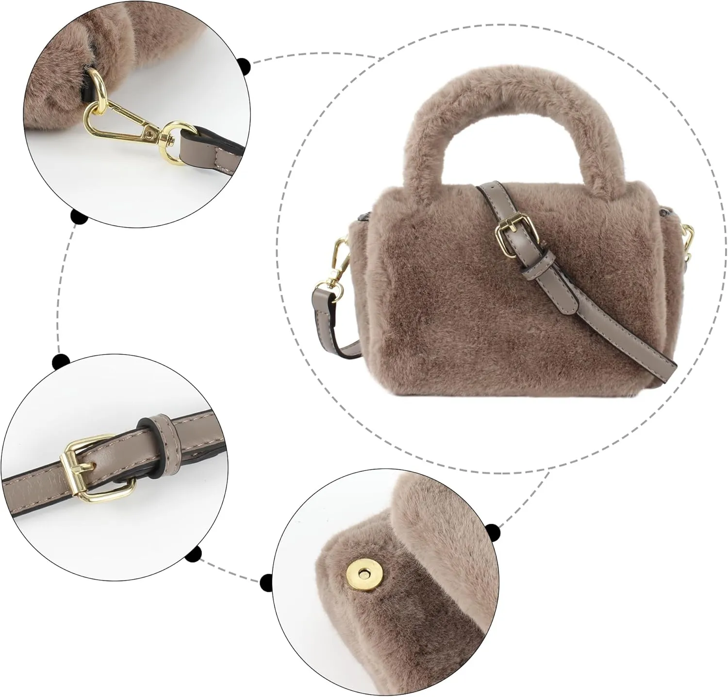 Women's Faux Fur Satchel Purse Plush Soft Crossbody Shoulder Winter Top Handle
