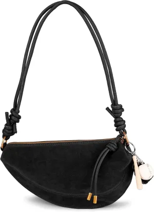 Women's Faux Suede Dumpling Bag Crossbody Shoulder Purse with Cute Baseball Charms