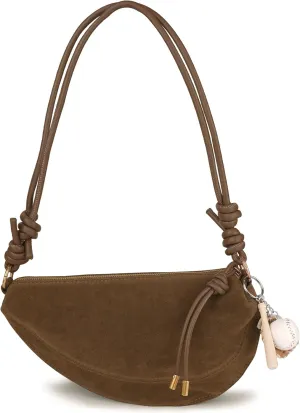 Women's Faux Suede Dumpling Bag Crossbody Shoulder Purse with Cute Baseball Charms