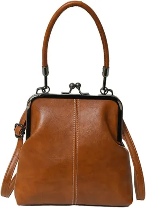 Women's Kiss Lock Crossbody Bag PU Leather Kiss Clasp Purse Crossbody Shoulder Bags Hobo Tote Purses Wallet Handbags