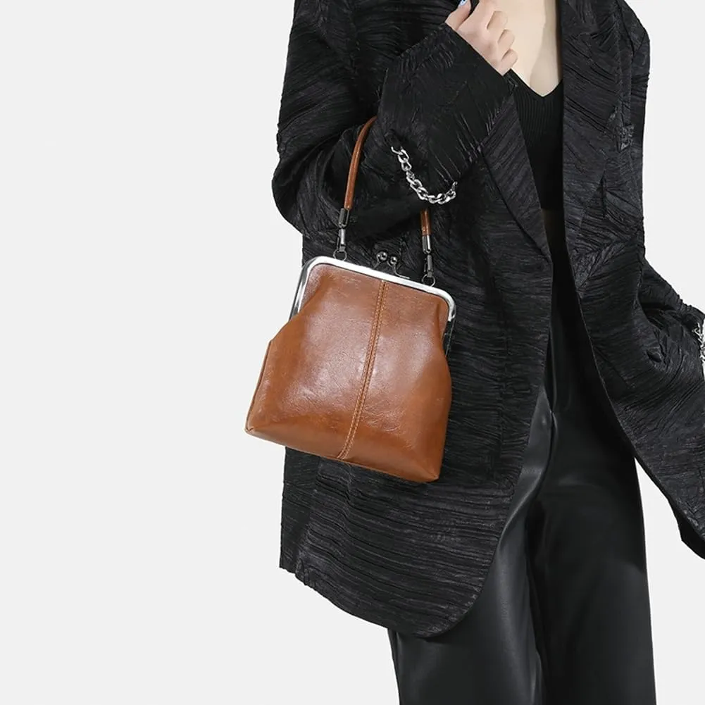 Women's Kiss Lock Crossbody Bag PU Leather Kiss Clasp Purse Crossbody Shoulder Bags Hobo Tote Purses Wallet Handbags
