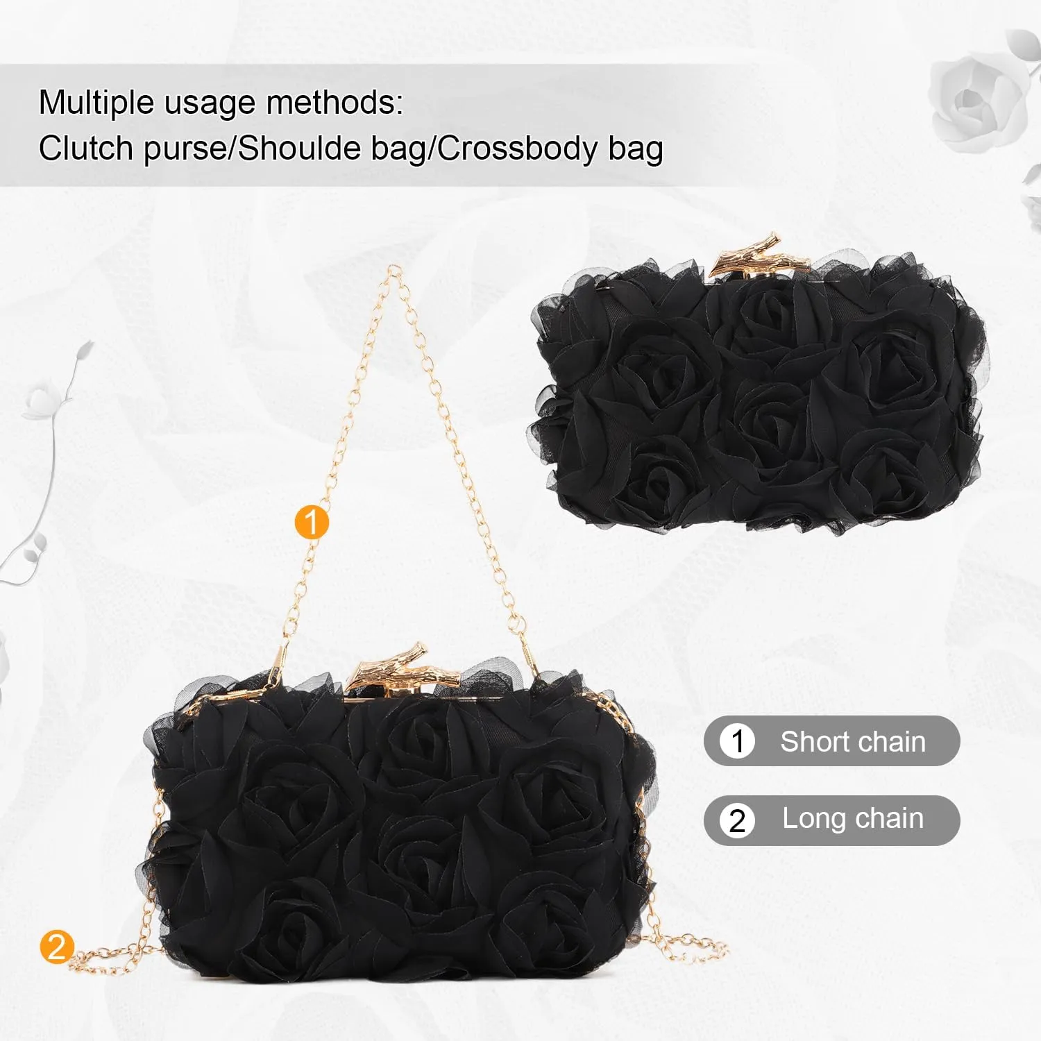 Women's Lace Floral Clutch Purses Formal Flower Evening Handbags with Chain for Wedding, Prom, Party