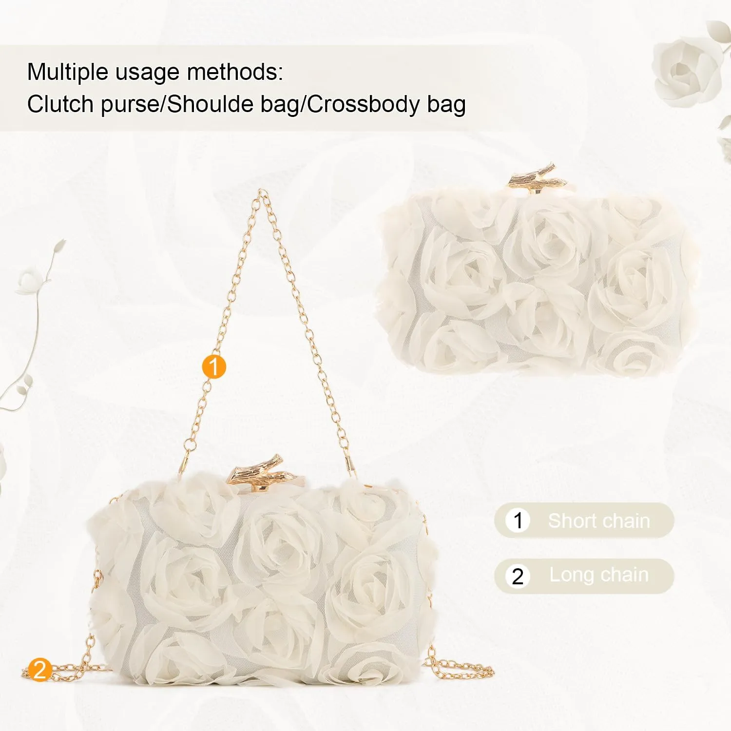 Women's Lace Floral Clutch Purses Formal Flower Evening Handbags with Chain for Wedding, Prom, Party