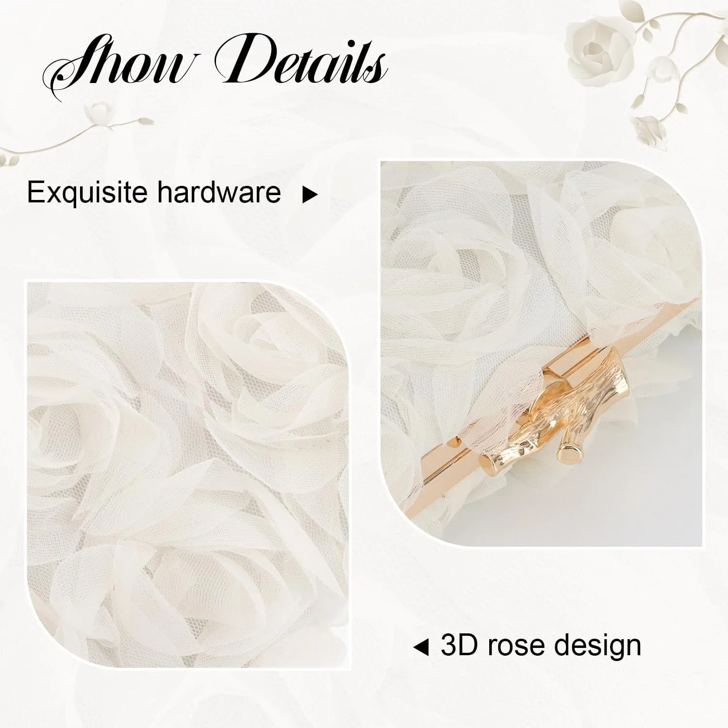Women's Lace Floral Clutch Purses Formal Flower Evening Handbags with Chain for Wedding, Prom, Party